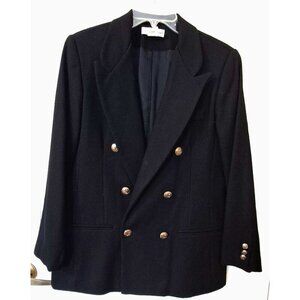 Stephanie Andrews 12P Black Wool Double Breasted Blazer Office Academia Classic